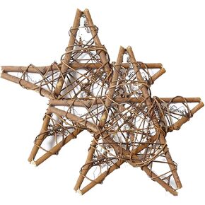 Natural Brown Vine Stars Wicker Rattan Star for Home Garden Wreath Christmas Garland Tree Decoration (2Pcs, 10inch)