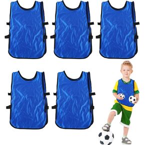 5 قطع من سترات Pinnies Scrimmage لتدريب الفريق من الجيرسيه للأطفال والشباب في سن المراهقة والأطفال في سن المراهقة سترة كرة القدم Pinnies للشباب سترات رياضية (أزرق) in Kuwait