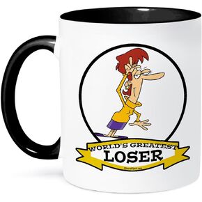 3dRose Funny Worlds Greatest Loser Lady Cartoon Two Tone Mug, 11 oz, Black/White