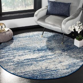 SAFAVIEH Evoke Collection Area Rug - 3' Round, Navy & Ivory, Modern Abstract Design, Non-Shedding & Easy Care, Ideal for High Traffic Areas in Living Room, Bedroom (EVK272A)