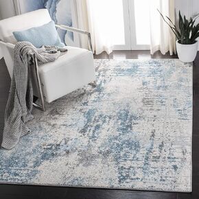 SAFAVIEH Tulum Collection Accent Rug - 4' x 6', Ivory & Blue, Modern Abstract Design, Non-Shedding & Easy Care, Ideal for High Traffic Areas in Entryway, Living Room, Bedroom (TUL232A)