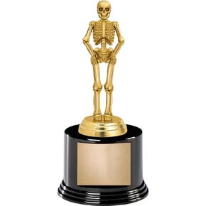 7" Halloween Prize Skeleton Award On Round Trophy Base