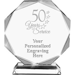 50 Years of Service Crystal Awards, 6.75" Custom Years of Service Award with Engraving Included Prime