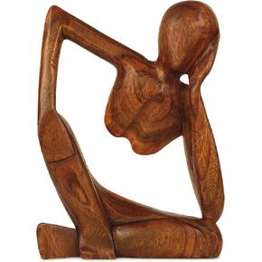 G6 Collection 12" Wooden Abstract Sculpture Handmade Handcrafted Art - Thinking Man 2 - Home Decor Decorative Figurine Accent Decoration Hand Carved Thinker Statue Thinking Man 2