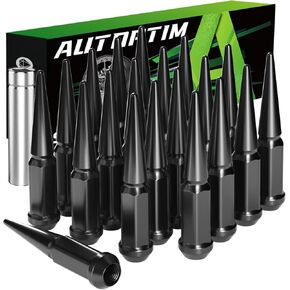 1/2-20 Wheel Spike Lug Nuts, 20pcs Black Spike Lug Nuts 1/2x20 Solid 4.4" Tall Acorn Lug Nut with 1 Socket Key Replacement for Wrangler Cherokee Liberty