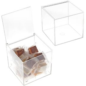 BENECREAT 2 Pcs Clear Acrylic Box with Lid, 12cm/4.7 Inch Acrylic Square Cube Display Case, Anti Dust Durable Organizers with Hinged Lid for House Gift Packing, Coffee Pod Holder