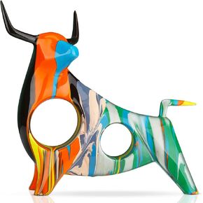 Resin Painted Bull Statue, Abstract Household Animal Decoration, Bull Sculpture Color Hollow Ornaments (Blue A)