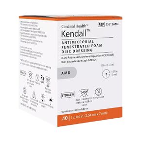 Kendall™ Antimicrobial Foam Dressing Disc, 1IN, 7MM Hole, Case of 4 Boxes of 10