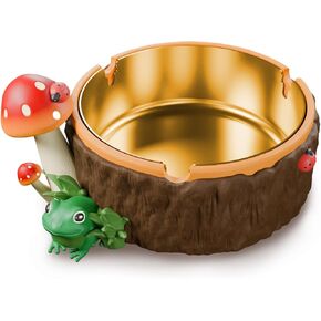 Cute Mushroom Ashtray, Cool ashtrays for Smokers Indoor Outdoor with Stainless Steel Tray, Outdoor Ashtray for Outside Patio Garden Home Outdoor Indoor Decor