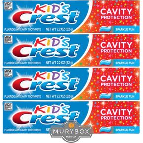 Crest Kids Toothpaste Sparkle Fun, 2.2 oz (Pack of 4) Crest Kids Cavity Protection Toothpaste, Sparkle Fun, Kids Toothpaste with Fluoride + MB Sticker.