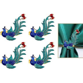 Peacock Napkin Rings Set of 4,Blue Napkin Holders Gold Metal Napkin Buckle Bulk for Home Party Dining Table Decor