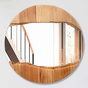 Boho Mirror Rustic Wood Farmhouse Mirror，11.6" Round Mirror Frameless Circle Mirror，Small Wall Mirror Decorative for Farmhouse, Living Room, Bedroom, Bathroom (Brown)