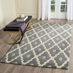 SAFAVIEH Chatham Collection 3' Square Ivory / Dark Grey CHT748D Handmade Trellis Premium Wool Area Rug