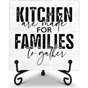 Kitchen Decor, Kitchen Are Made for Family Together, Funny Kitchen Desk Decor with Iron Stand, Wood Plaque Desk Decorative Sign for Dining Room Decor-E03