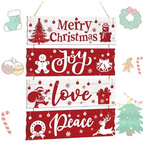 Geelin 4 Pieces Christmas Wood Hanging Signs Christmas Tree Wooden Irregular Decor Xmas Joy Peace Wood Square Hanging Sign for Indoor Outdoor Christmas Party Hanging Decoration(Classic Style)