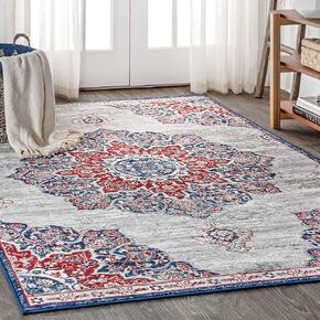 JONATHAN Y MDP103B-5SQ Modern Vintage Moroccan Medallion Indoor Area -Rug Country Easy -Cleaning Bedroom Kitchen Living Room Non Shedding, 5' Square, Light Gray