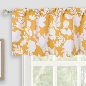 Yellow Kitchen Curtains Valances, Floral Leaf Printed Small Window Treatment Valance for Living Room Bathroom Rod Pocket 52" x 18" Yellow