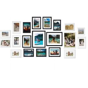20 قطعة من إطارات الصور متعددة الأحجام، مجموعة متنوعة من الجدران مصنوعة من الزجاج الحقيقي والخشب، ديكور جداري للمكتب 2 قطعة 8x10، 8 قطع 5x7، 10 قطع 4x6 أبيض أسود مجموعة إطارات متعددة للجدار in Kuwait