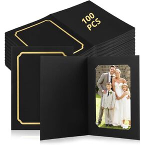 100 PCS Wedding Photo Folders,Gold Stamping Photo Folders for 4X 6 or 5 x 7inch Photos Picture Frames Note Cards,Paper Photo Frames Cardboard Picture