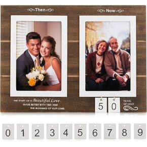 هدايا إطار الصورة NUPTIO مقاس 4 × 6: إطارات الصور الخشبية أفكار هدايا الزفاف بالذكرى السنوية 10 للزوجين العروس والآباء والأجداد والزوجة والخطوبة التذكارية من 1 إلى 99 عامًا، يحمل 50 صورتين آنذاك والآن in Kuwait