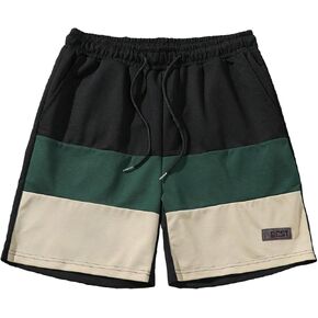 OYOANGLE Men's Colorblock Drawstring Elastic Waist Patched Sport Shorts Athletic Running Track Shorts with Pocket in Saudi Arabia