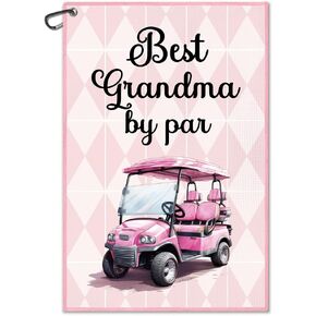 Best Grandma by Par Printed Pink Golf Towel, Funny Golf Towel for Golf Bag with Clip, Xmas Retirement Birthday Gifts for Grandma Golf Lover, Ladies Golf Towel, Grandma Golf Towel