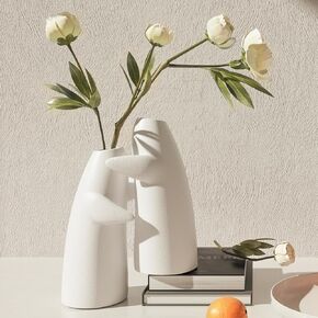 Wife Ideas - Flower Vase for Centerpieces Set of 2 - White Ceramic Vases for Home Decor Accents Terracotta Vase for Table Entryway Bookshelf Living Room