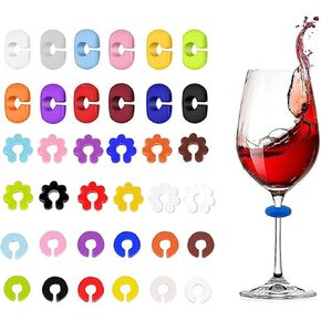 TuTuYa Wine Glass Charms, 36PCS Reusable Silicone Wine Glass Drink Markers, Glass Identifiers For Glass and Cups at Parties, Anniversary, Christmas,Carnivals, Banquets, Weddings,Graduated