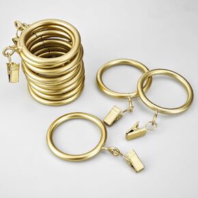 Curtain Clip Rings - 1.75'' Inner Diameter Brushed Gold Rings Fits up to 1-1/4'' Curtain Rod, Set of 14