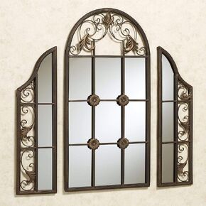 Touch of Class Hera Windowpane Style Wall Mirror Set - Dark Bronze - Arched Styling Looking Glass for Bedroom, Living Room, Entryway, Foyer, Office - Swirls - Acanthus Leaves - Medallions