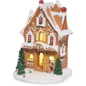 Hodao Christmas Gingerbread House Decoration Xmas House Figurines Winter Decor Handmade Polyresin Gingerbread House for Xmas Decor Gifts - Christmas Party Home Decor Table Top Figurines (Brown-1)