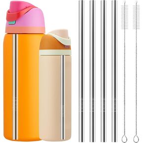 4-Pcs Metal Straws Reusable Compatible Owala water bottle 24 oz 32 oz with 2 Straw Cleaner, Steel Replacement Straws Parts, Reduce Straw Replacement