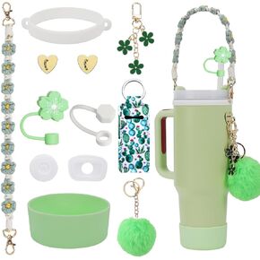 12PCS Stanley Cup Accessories Set Siliocne Stanley Cup Boot, Water Bottle Handle Strap, Keychain Charms for Stanley Cup 30oz & 40oz Tumbler