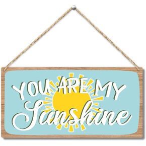 You are My Sunshine Encouragement Wooden Hanging Sign Decor, Front Door Wall Decor Sign Wood Plaque for Farmhouse Living Room Home Office Porch Entryway, Hanging Wall Art Gift (1 pack)-12