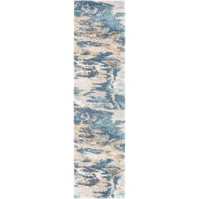 SAFAVIEH Calista Shag Collection 2'3" x 9' Blue/Grey CAL110M Abstract Non-Shedding Living Room Bedroom Dining Room Entryway Plush 1-inch Thick Runner Rug