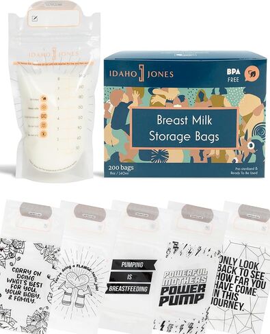 Breast Milk Bag, Fun Quotes Breastmilk Storage Bags with 5 Slogans (60 units, 8oz capacity) - Ideal for Freezer and Breastmilk Cooler Bag - Breast Milk Storing Bags with Secure Double Zip in Kuwait