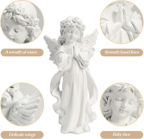 12.4" White Fairy Prayer Angel Statue - Hand-Painted Home Decor, Ideal Outdoor or Indoor Catholic Religious Garden Decoration, Perfect Sympathy Gift for Any Occasion in Saudi Arabia