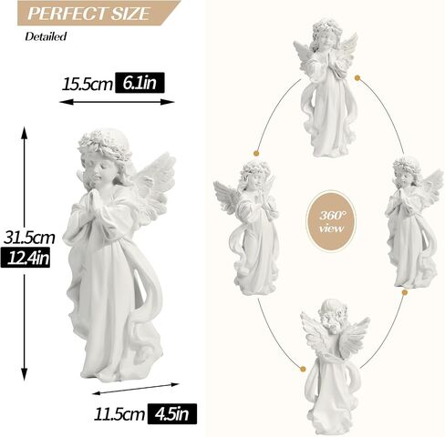 12.4" White Fairy Prayer Angel Statue - Hand-Painted Home Decor, Ideal Outdoor or Indoor Catholic Religious Garden Decoration, Perfect Sympathy Gift for Any Occasion in Saudi Arabia