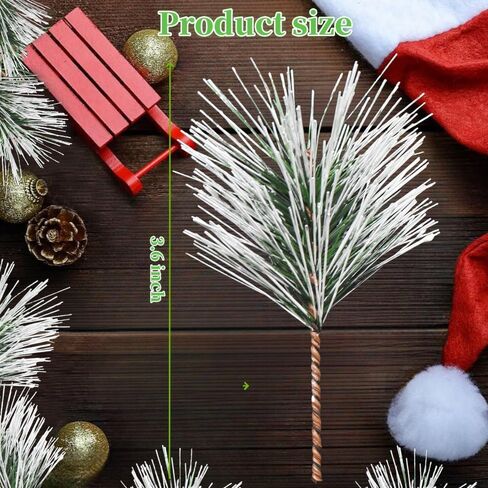 Artificial Green Pine Needles Branches, 50 PCS Small Pine Twigs Stems Picks, Fake Greenery Pine Picks for Christmas Garland, Wreath, Home Holiday Decoration (50, Green White) in Saudi Arabia