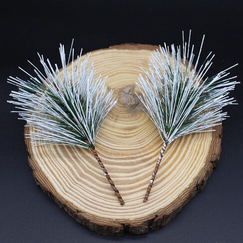 Artificial Green Pine Needles Branches, 50 PCS Small Pine Twigs Stems Picks, Fake Greenery Pine Picks for Christmas Garland, Wreath, Home Holiday Decoration (50, Green White) in Saudi Arabia