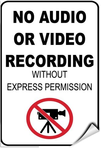 No Audio Or Video Recording Without Express Permission Label Decal Sticker 5 inches x 7 inches in Saudi Arabia