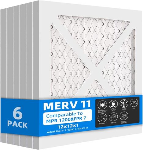 (6 عبوات) 12 × 12 × 1 مرشحات هواء للفرن، MPR 1200 & FPR 7، مرشح هواء مطوي MERV 11 (الحجم الفعلي: 11.69 بوصة × 11.69 بوصة × 0.75 بوصة) in Kuwait