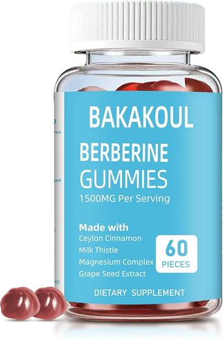 Berberine with Ceylon Cinnamon Gummies, Sugar-Free Berberine 1500 mg and Ceylon Cinnamon 500 mg, High Potency Berberine Gummies with Magnesium Complex and Milk Thistle, 60 Gummies in Kuwait
