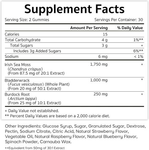 Jiva Botanicals - Irish Sea Moss Gummies with Bladderwrack & Burdock Root 3000mg - Seamoss Gummies Assist The Immune System - Organic Sea Moss Gummies for Adults - 60 Count in Kuwait