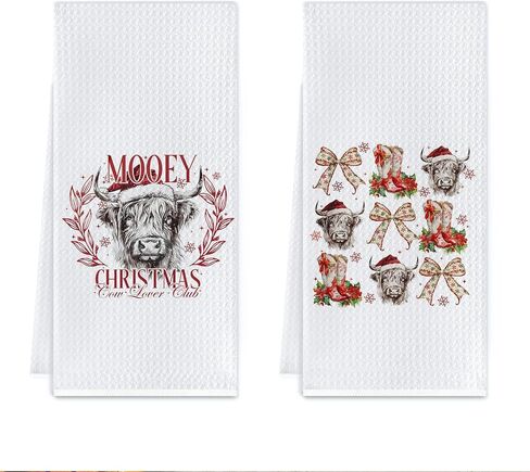 Highland Cow Christmas Kitchen Towels,Christmas Bows Hand Towels,Highland Cow Christma Dish Towels,Highland Cow Gifts for Women,Western Christmas Tea Towels,16 X 24 Set of 2 in Saudi Arabia