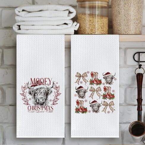 Highland Cow Christmas Kitchen Towels,Christmas Bows Hand Towels,Highland Cow Christma Dish Towels,Highland Cow Gifts for Women,Western Christmas Tea Towels,16 X 24 Set of 2 in Saudi Arabia