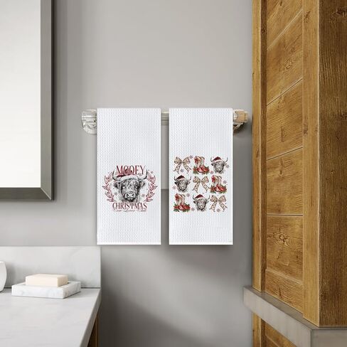 Highland Cow Christmas Kitchen Towels,Christmas Bows Hand Towels,Highland Cow Christma Dish Towels,Highland Cow Gifts for Women,Western Christmas Tea Towels,16 X 24 Set of 2 in Saudi Arabia