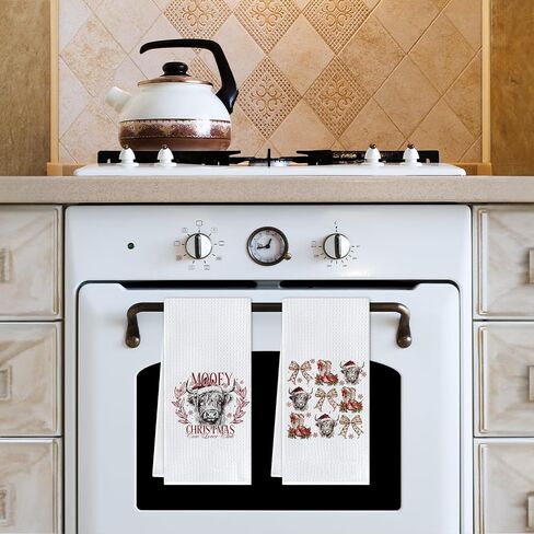 Highland Cow Christmas Kitchen Towels,Christmas Bows Hand Towels,Highland Cow Christma Dish Towels,Highland Cow Gifts for Women,Western Christmas Tea Towels,16 X 24 Set of 2 in Saudi Arabia