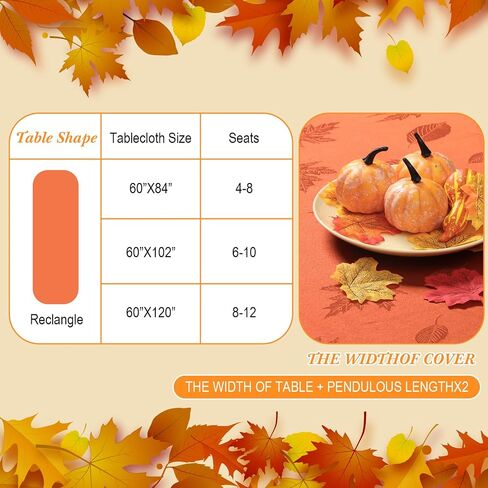 Preboun 2 Pcs Rectangle Fall Tablecloth Thanksgiving Tablecloth Maple Leaf Parties Table Cover Fall Thanksgiving Rectangle Tablecloth Rectangular Leaves Fabric Table Cloth, Rust (60 x 120 Inch) in Saudi Arabia