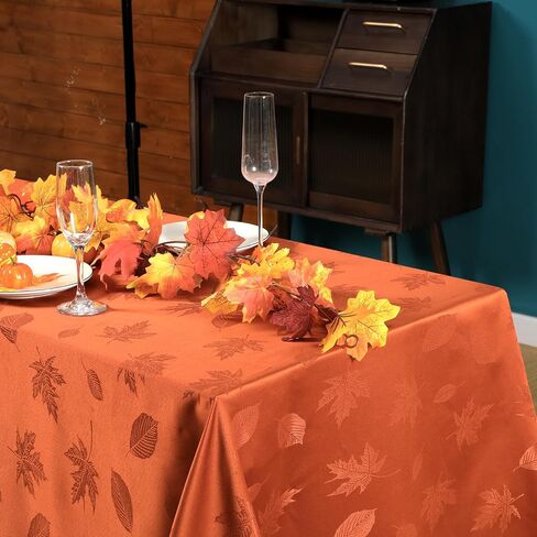 Preboun 2 Pcs Rectangle Fall Tablecloth Thanksgiving Tablecloth Maple Leaf Parties Table Cover Fall Thanksgiving Rectangle Tablecloth Rectangular Leaves Fabric Table Cloth, Rust (60 x 120 Inch) in Saudi Arabia